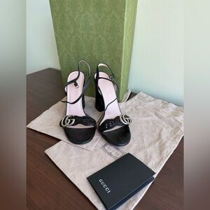 GUCCI Black sandal- size 37(1/2) Sequin Marmont High Heeled Look brand new